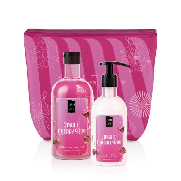 Lavish Care Jingle Cherry Rum Christmas Set Bath /Shower Gel 500ml & Glitter Body Lotion 300ml