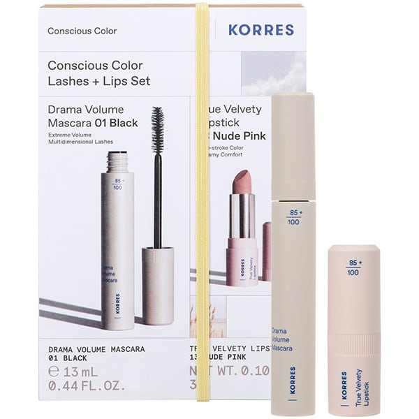 Korres Conscious Color Set, Drama Volume Mascara & True Velvety Lipstick