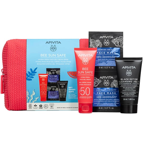 Apivita Promo Bee Sun Safe Hydra Fresh Gel Cream spf50 & Black Detox Cleansing Jelly & Express Beauty Face Mask Sea Lavender